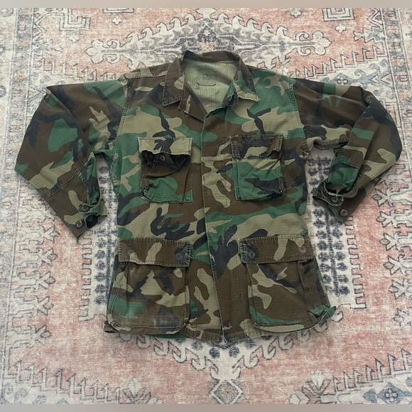 Vintage Green & Brown Unisex Camo Utility Jacket - Picture 1 of 7